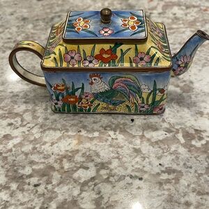 Kelvin Chin Enameled Miniature Floral Rooster Teapot #849 (2000)